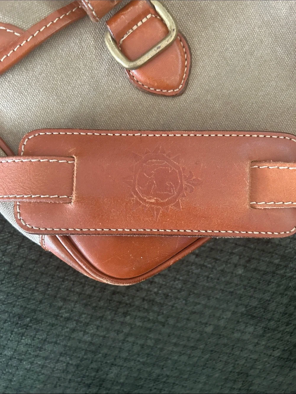 Canvas and Leather Satchel Shoulder Bag in Tan and Cream